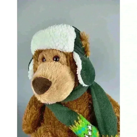 Mary Meyer Brown Bear Trapper Winter Hat and Scarf 18" Plush Stuffed Animal 2008 - Picture 4 of 11